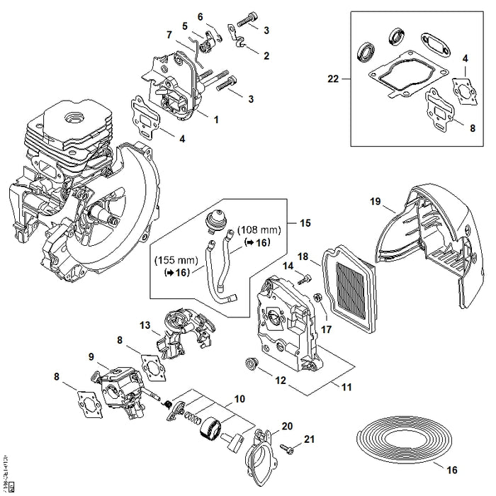STIHL 4148-182-1500 Gasstang positie 7 technische tekening