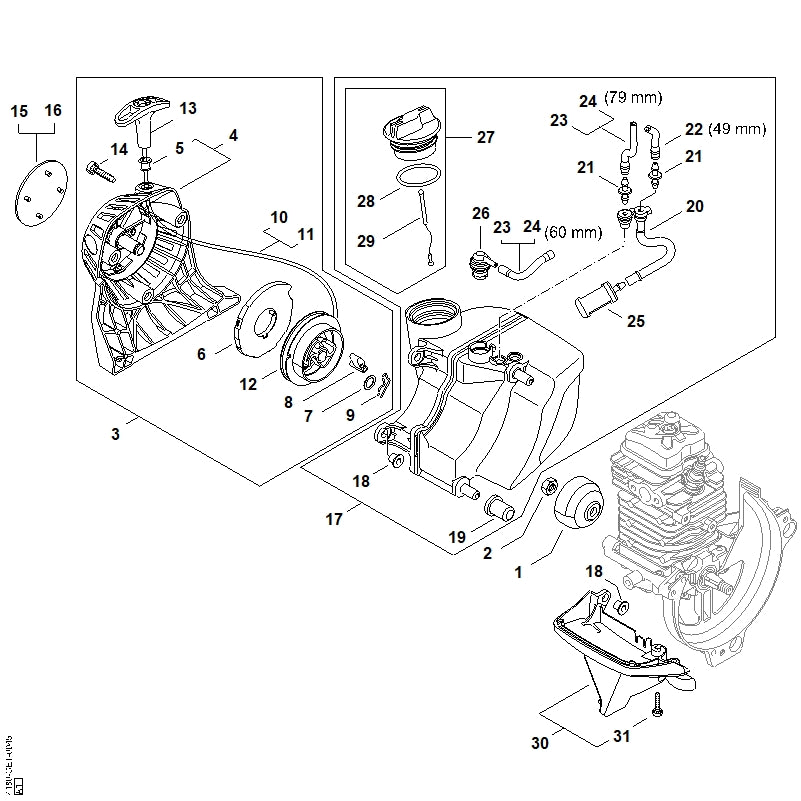 STIHL 4180-967-1554 Typeplaatje FS 89 positie 15 technische tekening