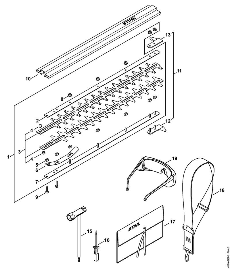 STIHL 4230-792-9000 Zaagbladbeschermer positie 13 technische tekening