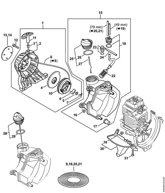STIHL 4180-967-1540 Typeplaatje KM 90 R positie 14 technische tekening
