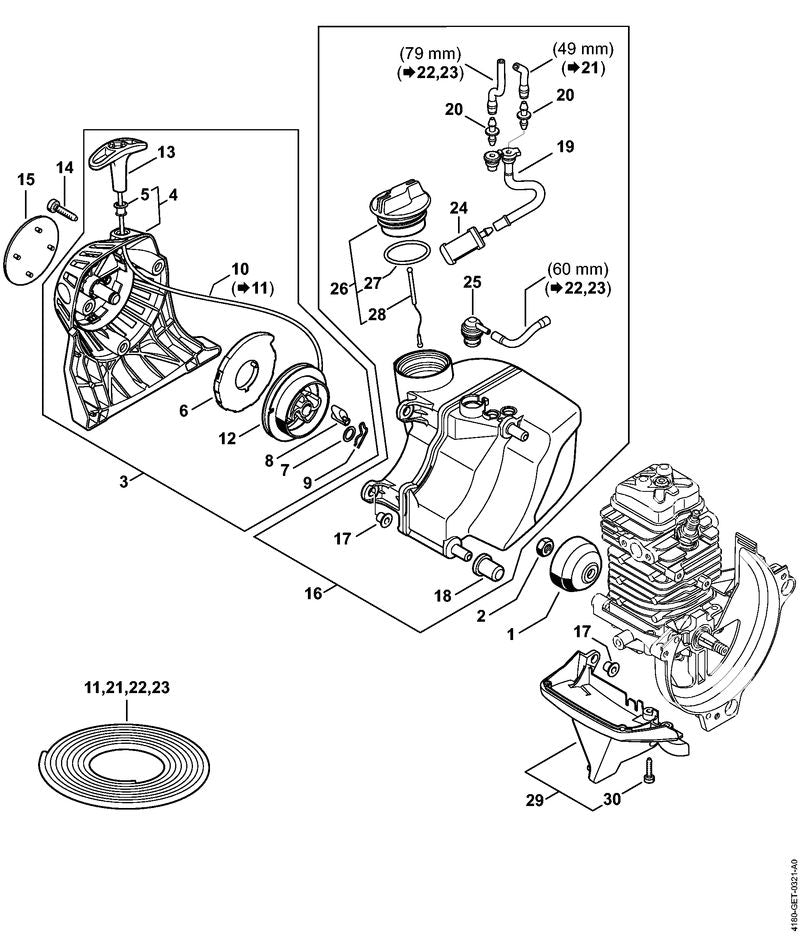 STIHL 4313-967-1505 Typeplaatje BT 131 positie 15 technische tekening