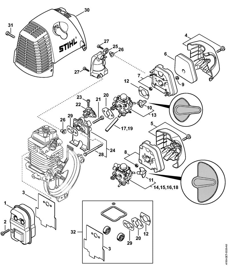 STIHL 4180-120-0600 Carburateur C1Q-S72D positie 18 technische tekening