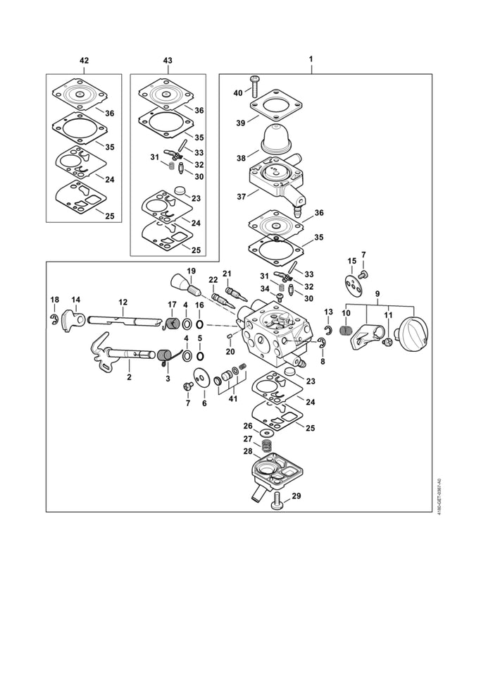 STIHL Z010001K017 Carb. membraanset RB-287 positie 43 technische tekening