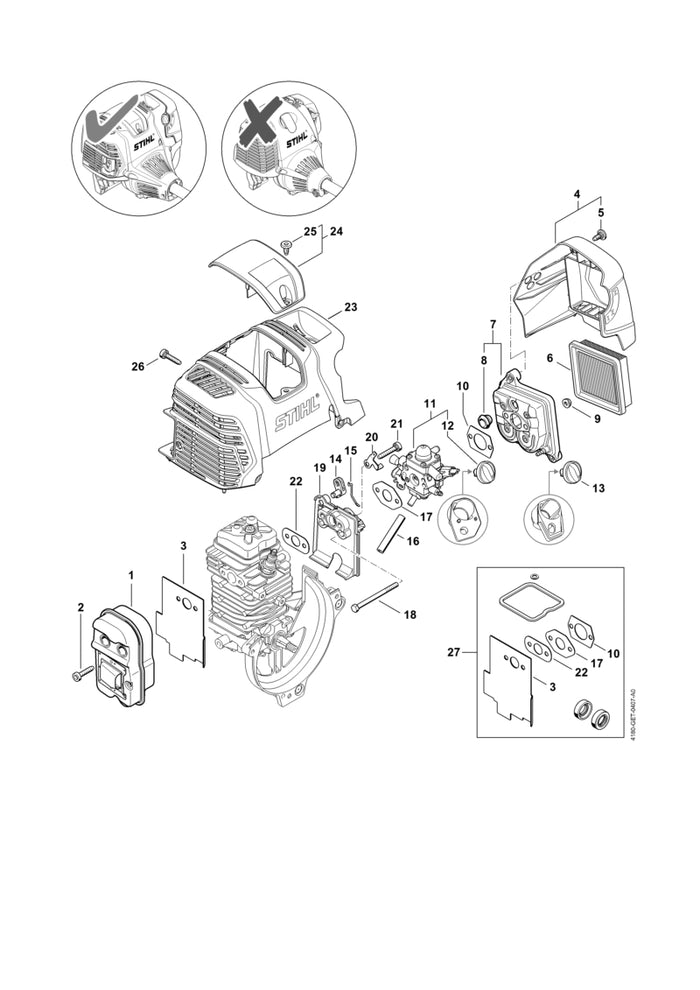STIHL 4180-080-1606 Afdekkap positie 23 technische tekening