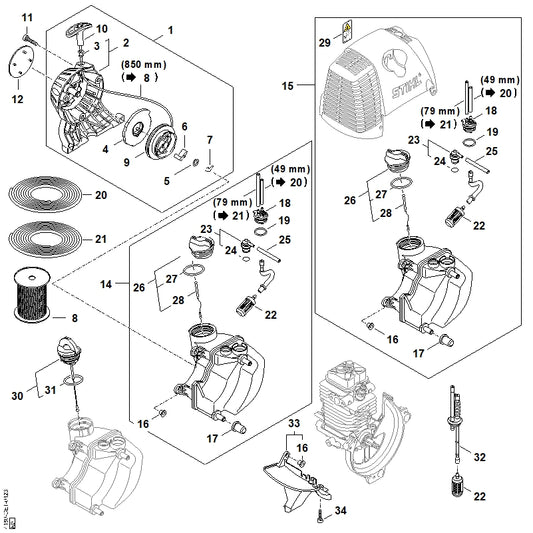 STIHL 4180-967-1521 Typeplaatje FS 130 R positie 12 technische tekening