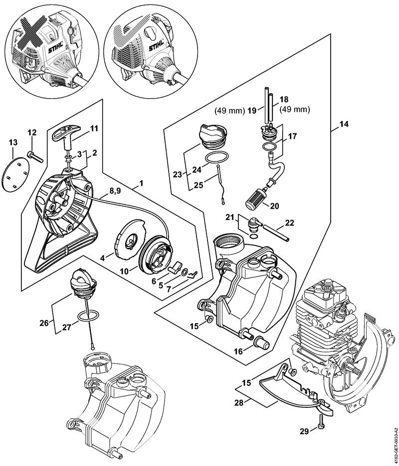 STIHL 4182-350-6500 Afdekkap positie 28 technische tekening