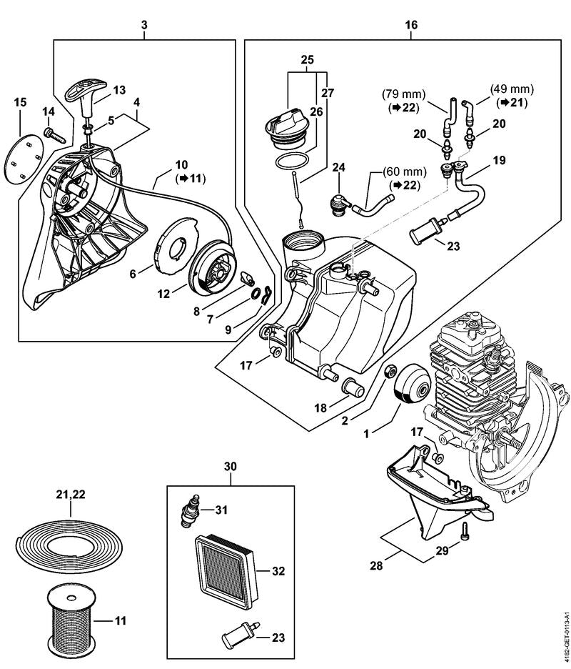 STIHL 4182-358-7701 Slang positie 19 technische tekening