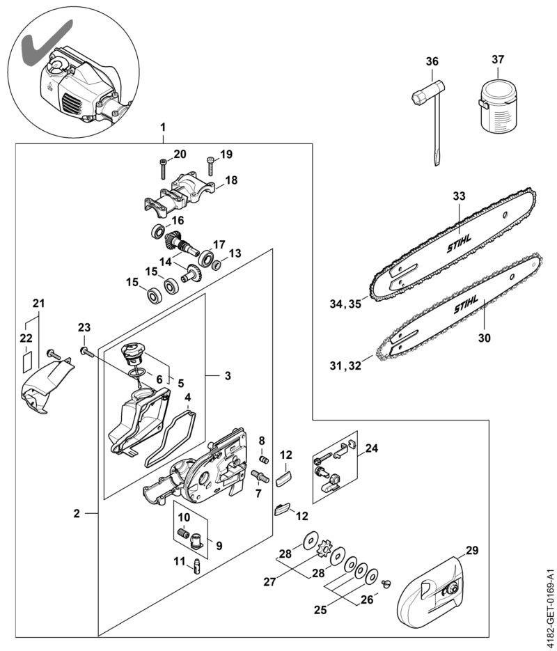 STIHL 4182-640-4300 Deksel positie 21 technische tekening