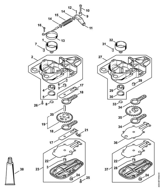 STIHL 4226-640-7500 Tandwiel positie 35 technische tekening