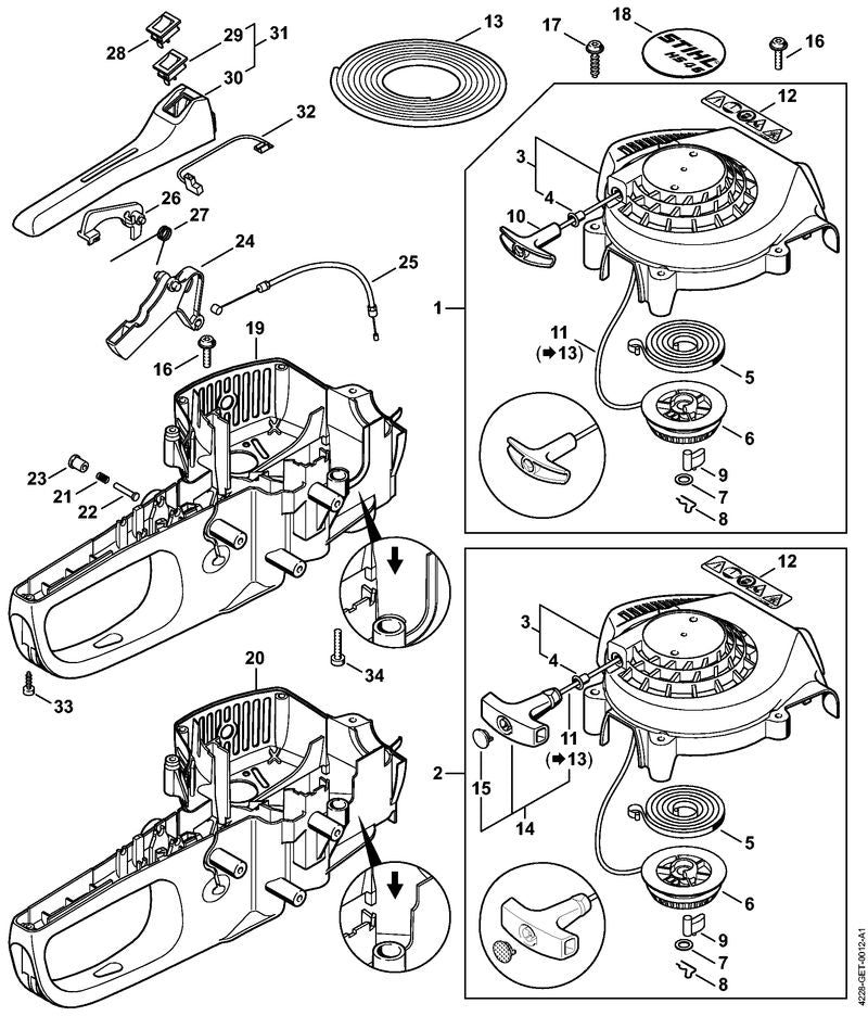 STIHL 4228-080-2101 Ventilatorhuis met startmechanisme positie 2 technische tekening