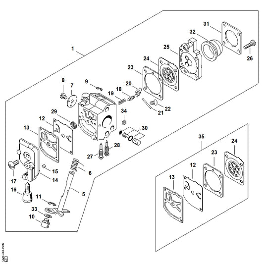 STIHL 4228-121-3303 Gasklepas positie 7 technische tekening
