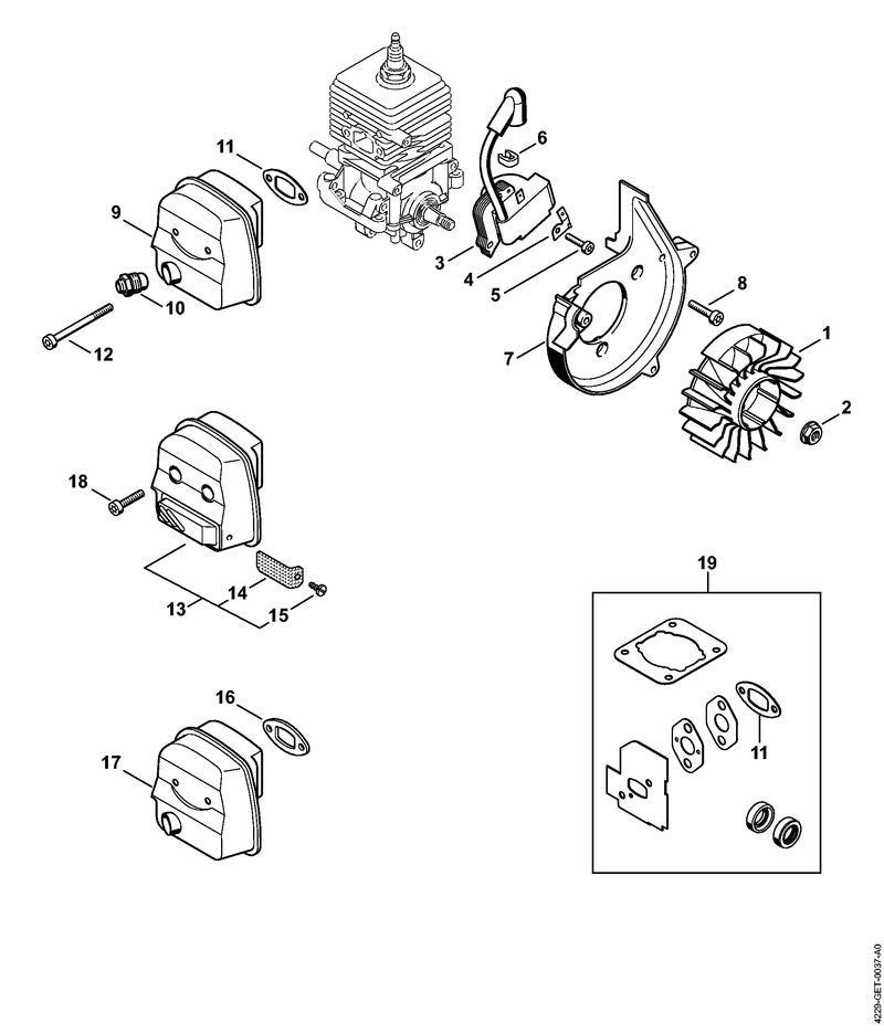 STIHL 4229-140-0600 Uitlaatdemper positie 9 technische tekening