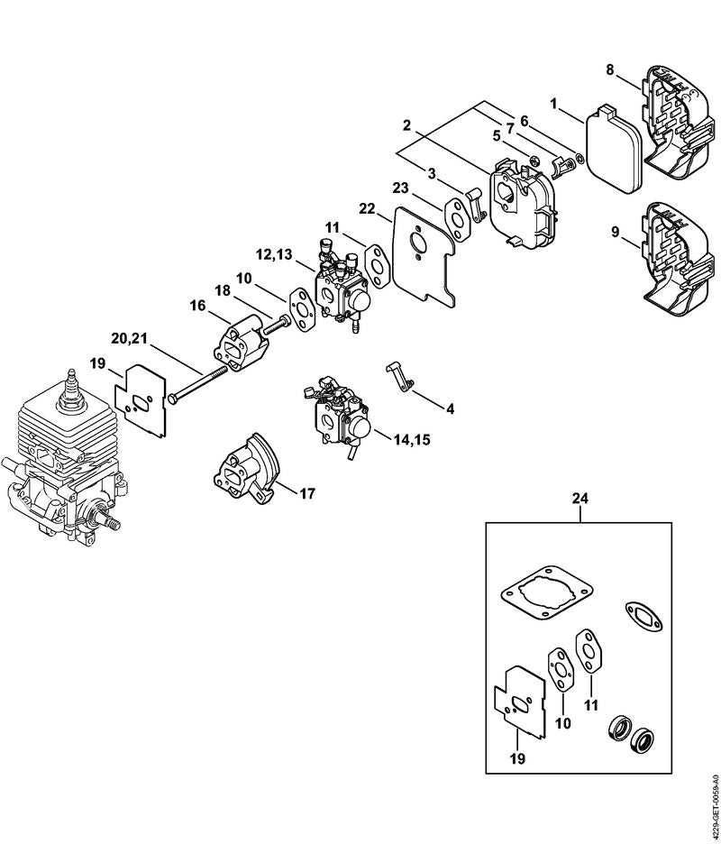 STIHL 4229-120-0604 Carburateur C1Q-S55B positie 14 technische tekening