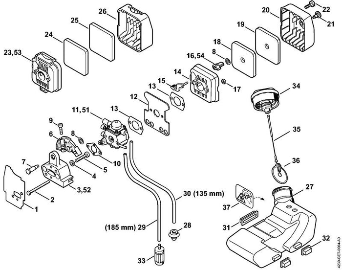 STIHL 4137-124-1500 Voorfilter positie 25 technische tekening