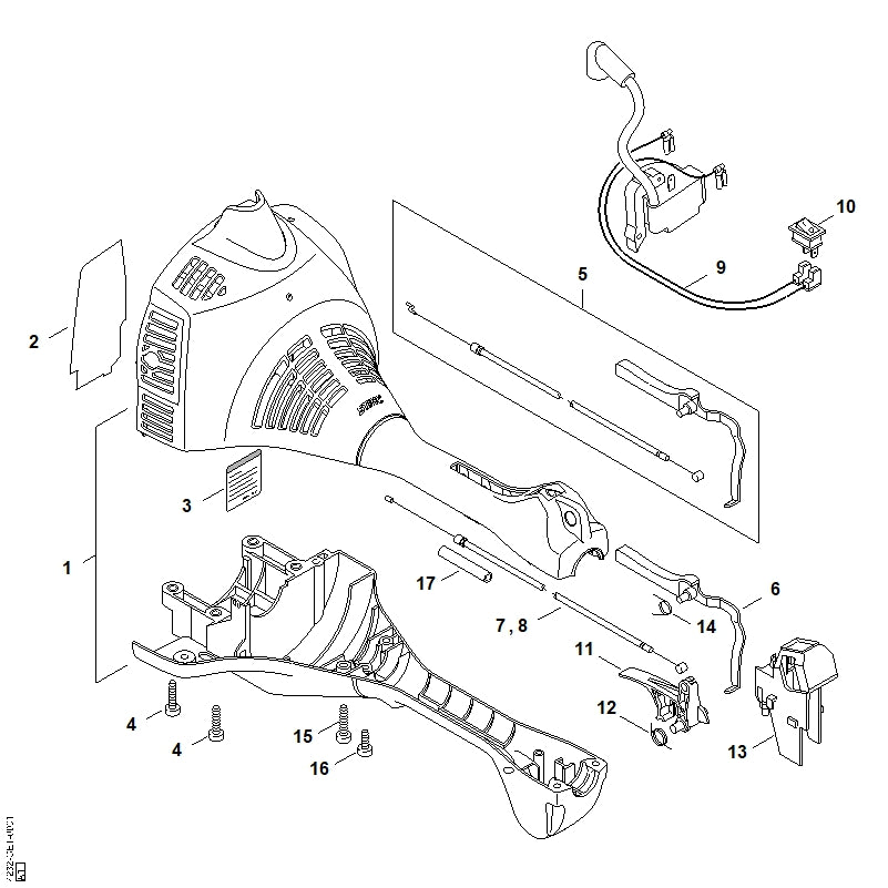 STIHL 4140-182-4505 Knieveer positie 14 technische tekening