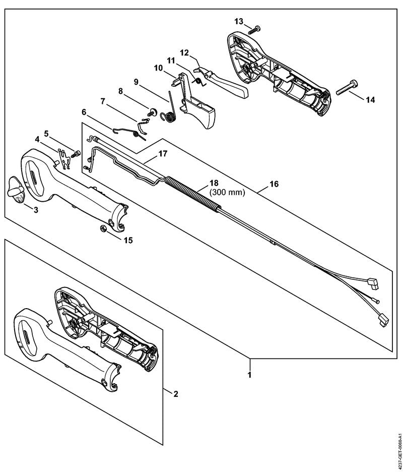 STIHL 4237-790-0300 Handgreep positie 2 technische tekening