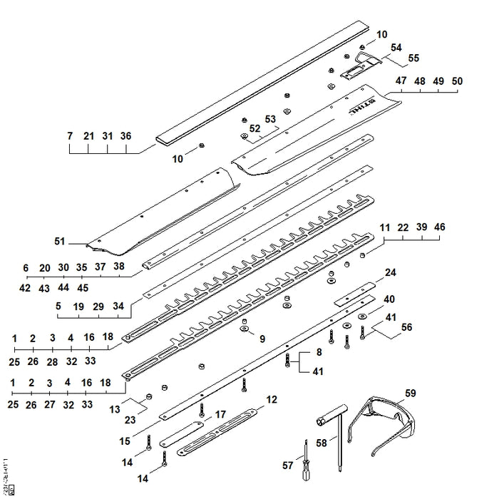 STIHL 4237-007-1003 Afstelset instelbare messpeling 1000 mm positie 37 technische tekening
