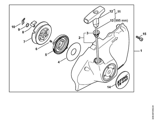 STIHL 4238-190-0304 Chokedeksel m. startmechanisme positie 1 technische tekening