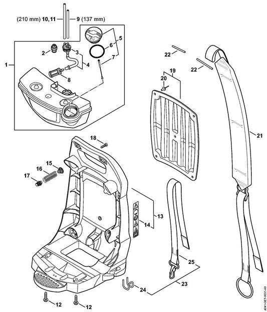 STIHL 4241-350-0400 Benzinetank positie 1 technische tekening