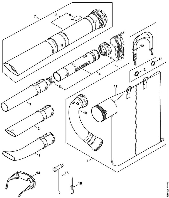 STIHL 4241-760-3501 Zuigpijp positie 8 technische tekening