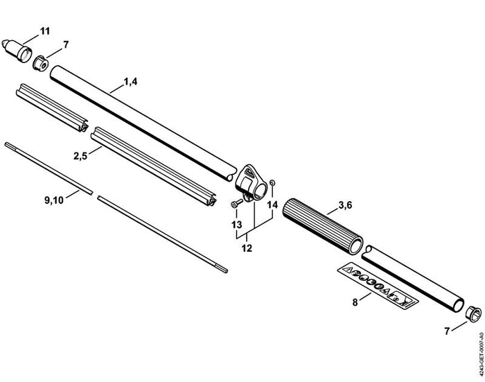 STIHL 4243-711-3201 Aandrijfas positie 10 technische tekening
