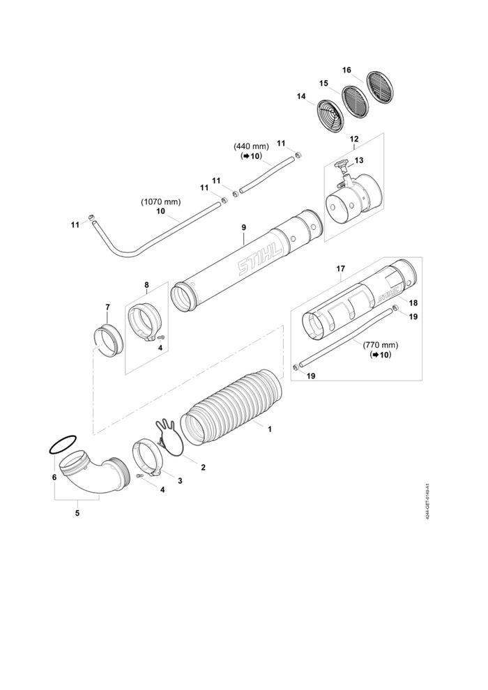 STIHL 4244-701-5404 Blaaspijp positie 9 technische tekening
