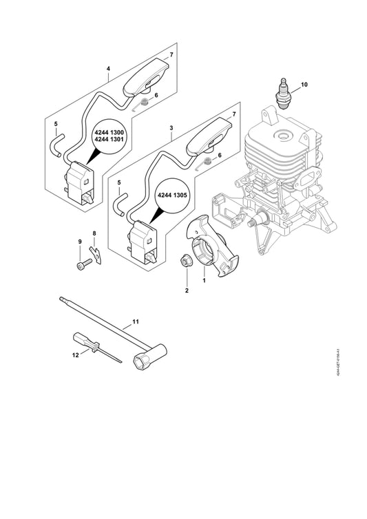 STIHL 4244-431-2100 Stekerlip positie 8 technische tekening