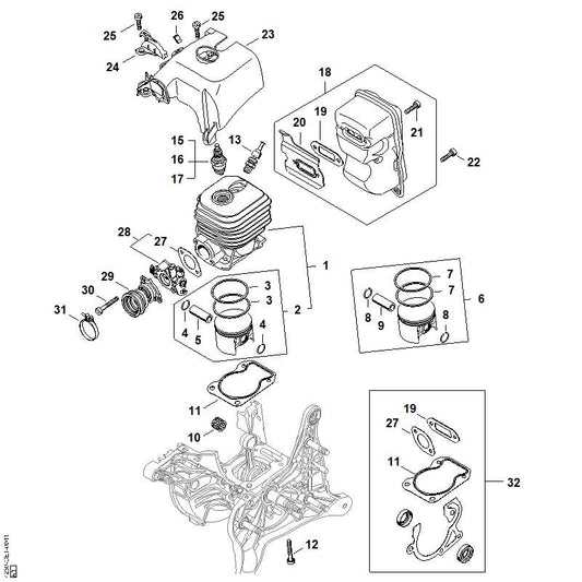 STIHL 4250-140-2502 Spruitstuk positie 29 technische tekening