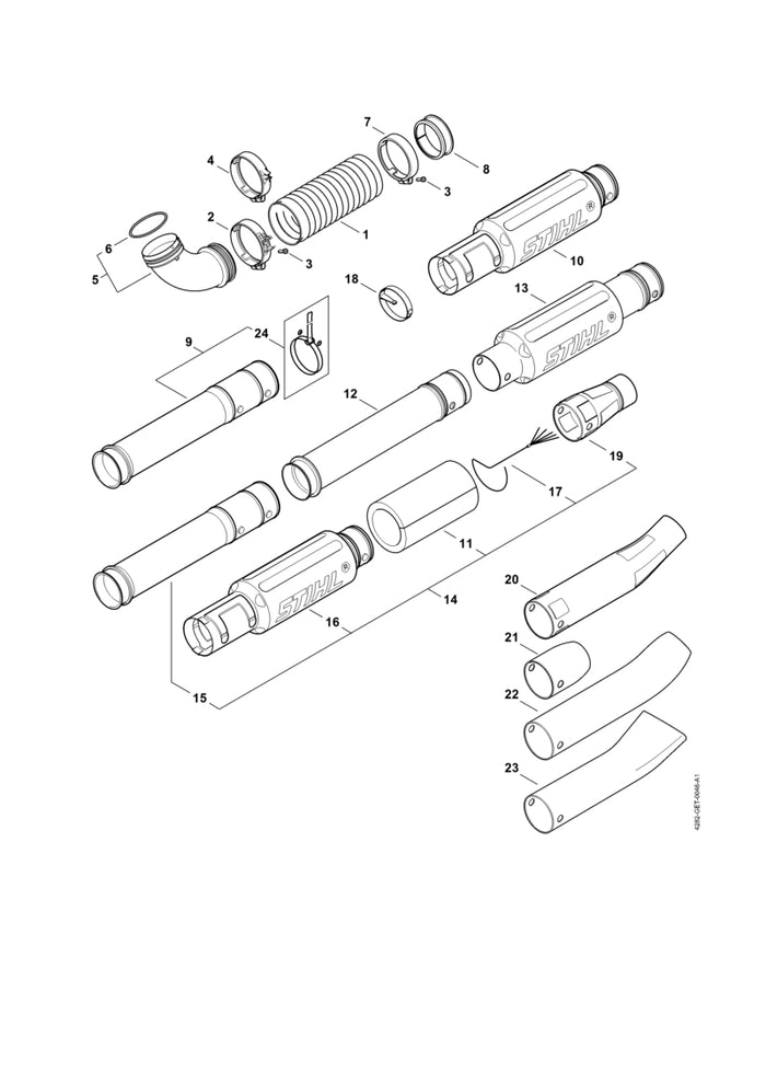STIHL 4282-780-8201 uitlaatdemperblaaspijp positie 16 technische tekening