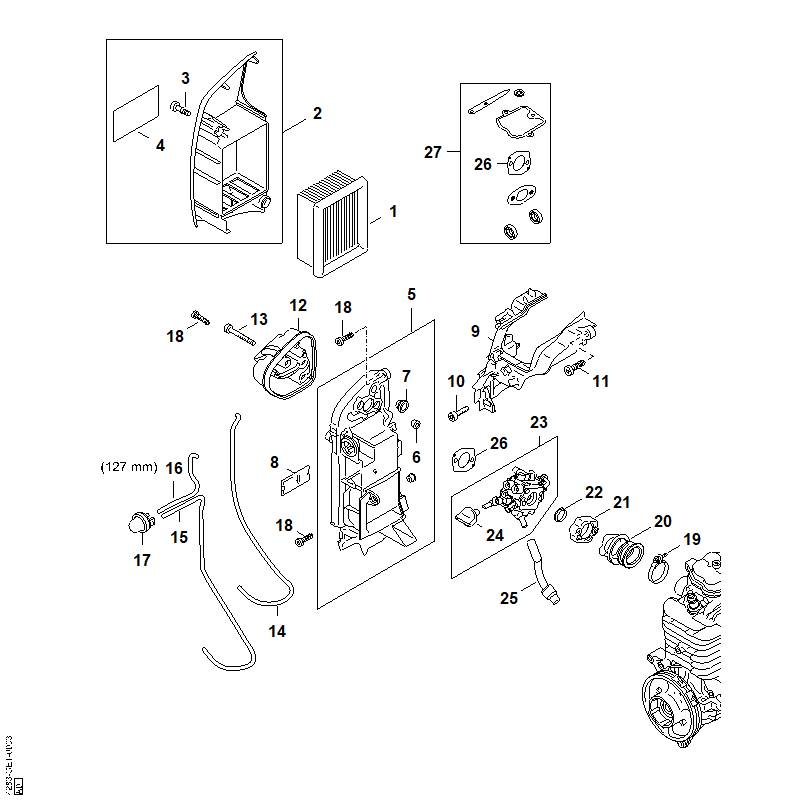 STIHL 4283-120-0601 Carburateur 4283/01 positie 23 technische tekening