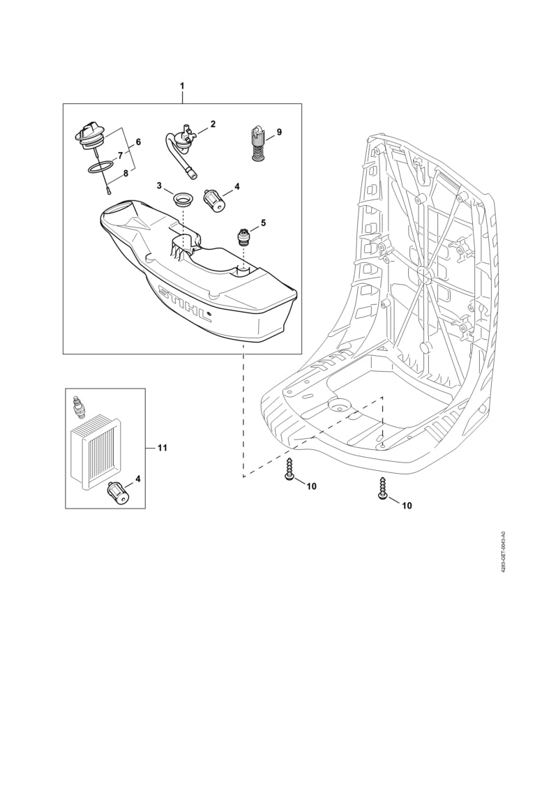 STIHL 4283-350-1400 Verbindingsstuk positie 2 technische tekening