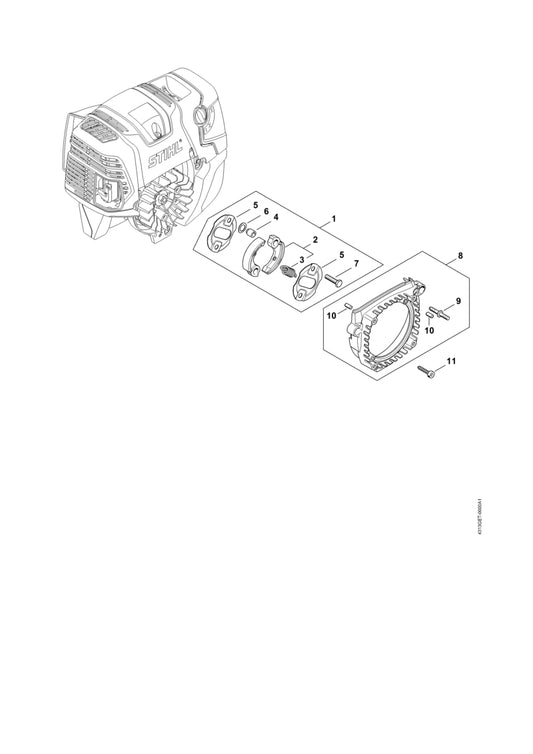 STIHL 4313-080-1801 Ventilatorhuis positie 8 technische tekening