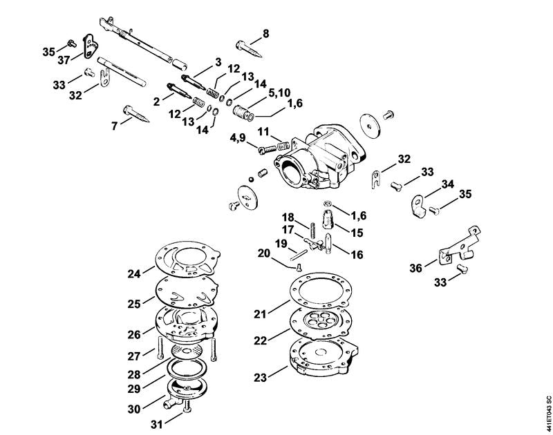 STIHL 1108-120-7000 Regelhefboom positie 37 technische tekening