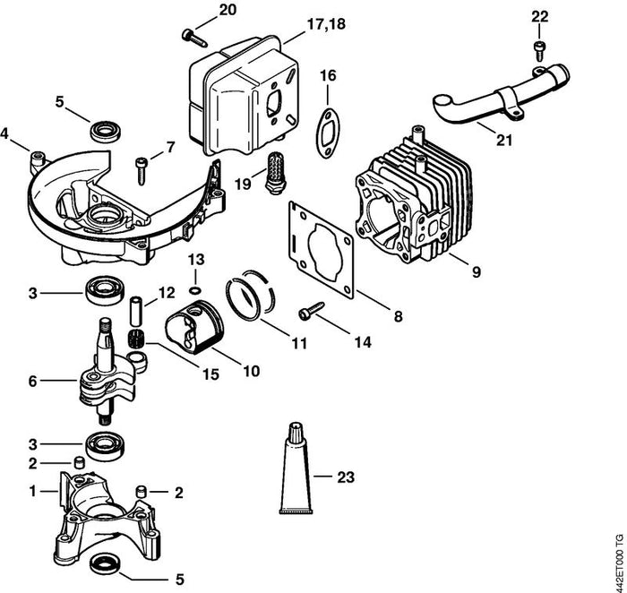 STIHL 4237-140-3400 Uitlaatpijp positie 21 technische tekening