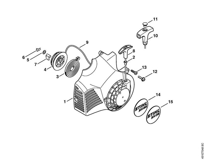 STIHL Model plate SH 55 OEM 42299671501 technical drawing position 14
