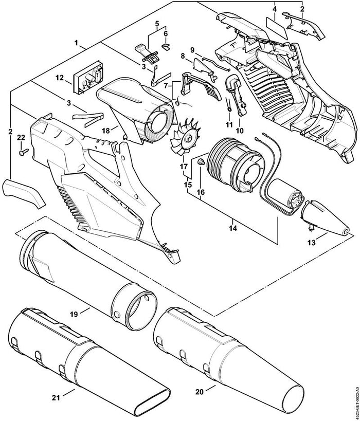 STIHL 4523-701-5400 Blaaspijp positie 19 technische tekening