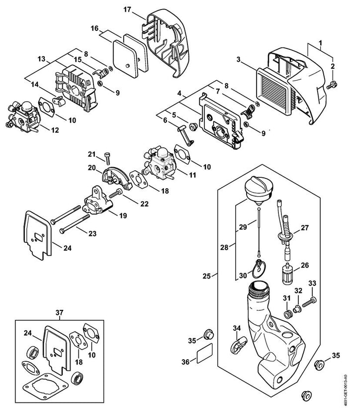 STIHL 4128-141-8000 Vleugelbout positie 2 technische tekening