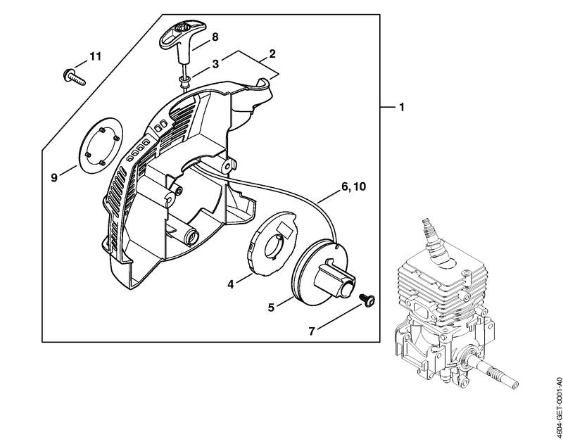 STIHL 4604-190-4003 Startmechanisme positie 1 technische tekening