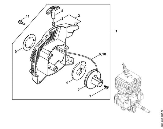 STIHL 4604-190-4003 Startmechanisme positie 1 technische tekening