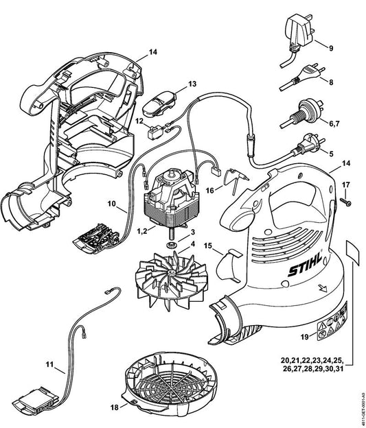 STIHL 4811-700-4125 Rotorhuis positie 14 technische tekening