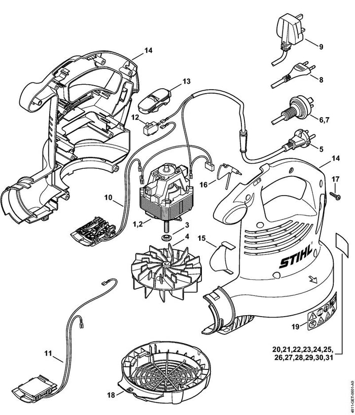 STIHL 4811-435-0300 Schakelaar positie 12 technische tekening
