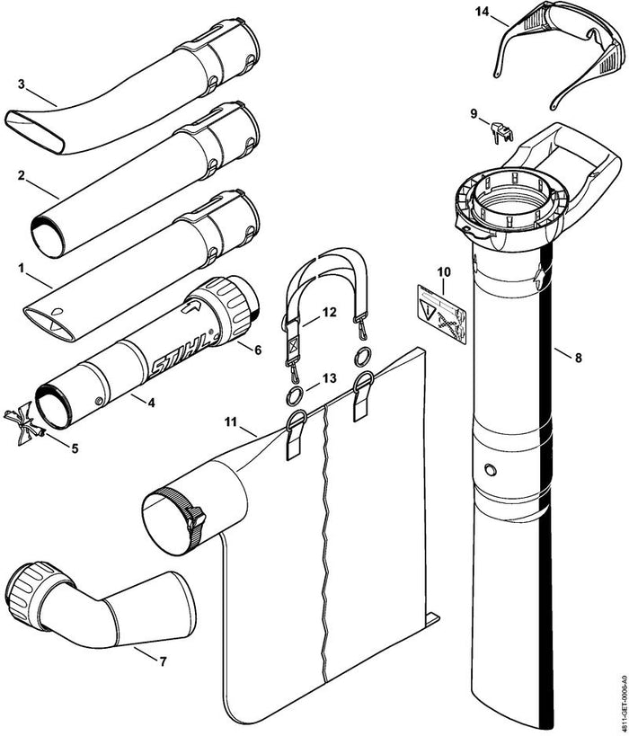 STIHL 4811-760-8203 Pijp positie 4 technische tekening