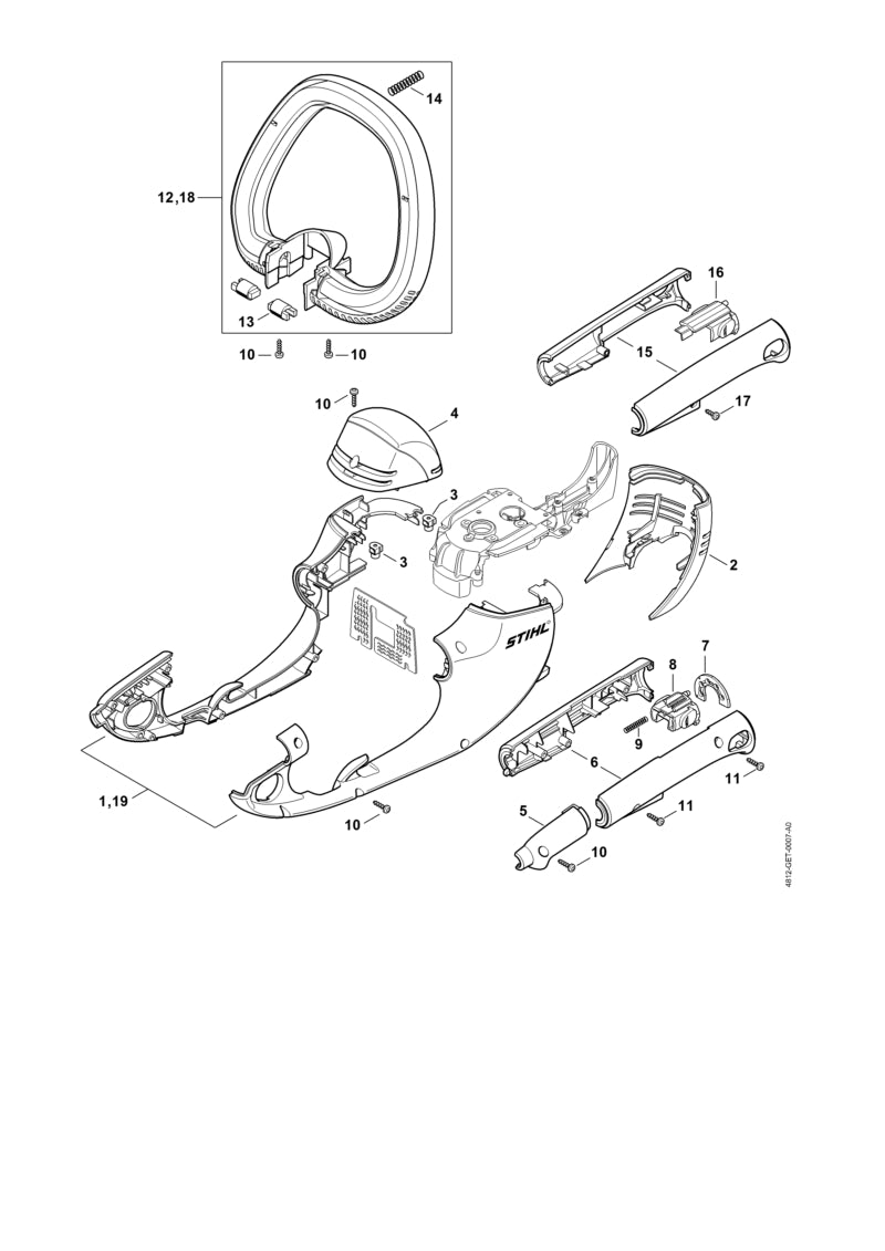 STIHL 4812-790-1200 Beugelhandgreep positie 12 technische tekening