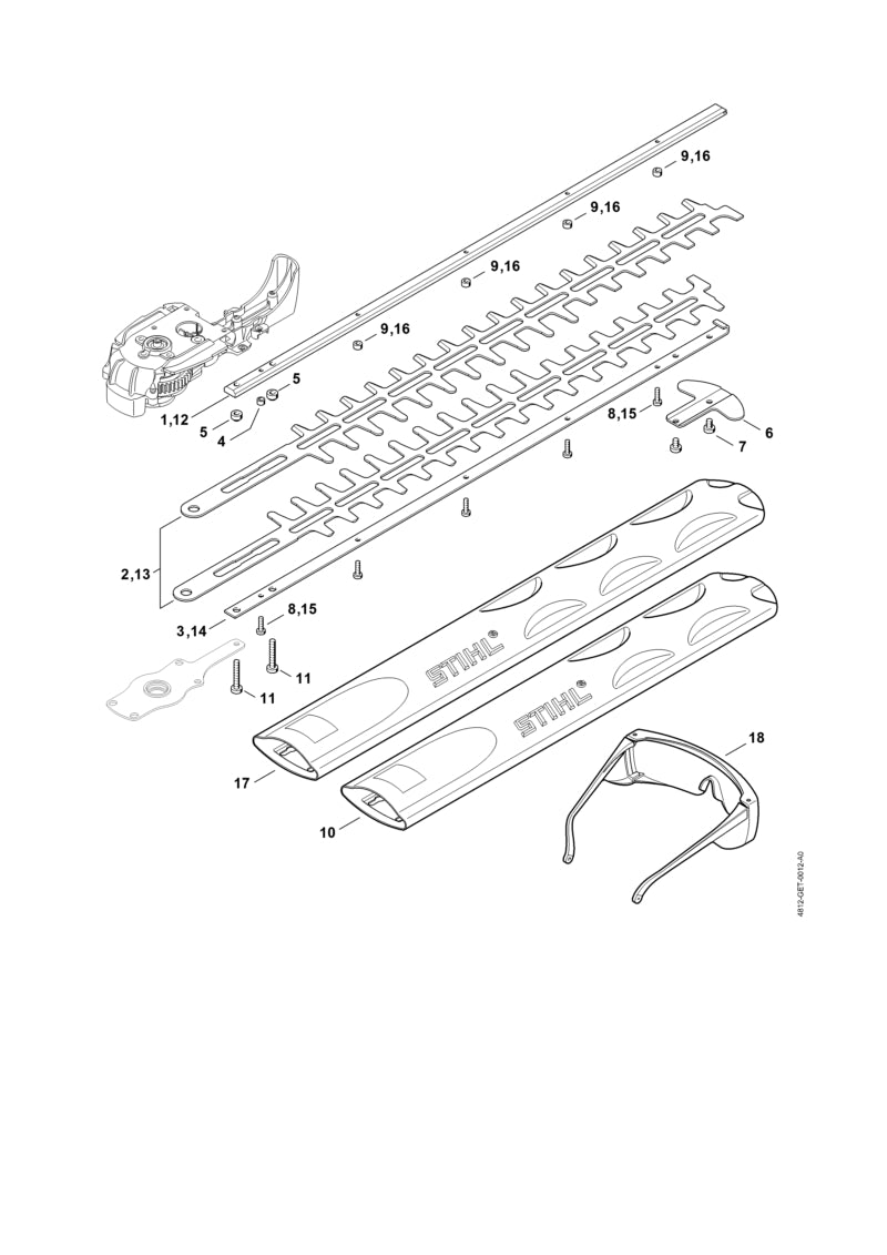 STIHL 4812-710-5905 Heggenschaar 600 mm / 24" positie -1 technische tekening