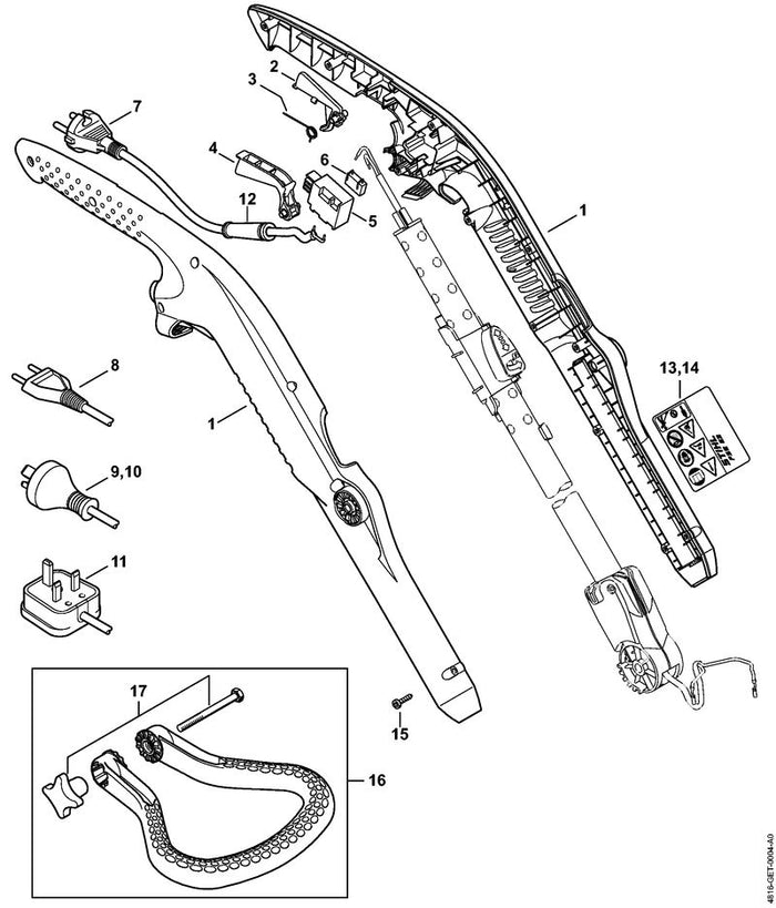 STIHL 4816-790-1200 Beugelhandgreep positie 16 technische tekening