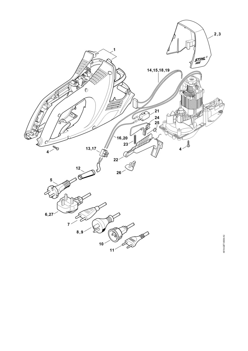 STIHL 4818-435-0300 Schakelaar positie 21 technische tekening