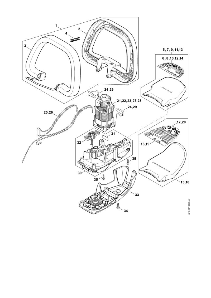 STIHL 4818-790-1201 Beugelhandgreep positie 1 technische tekening
