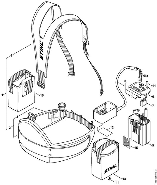 STIHL 4850-490-0200 Accu-riem positie 2 technische tekening