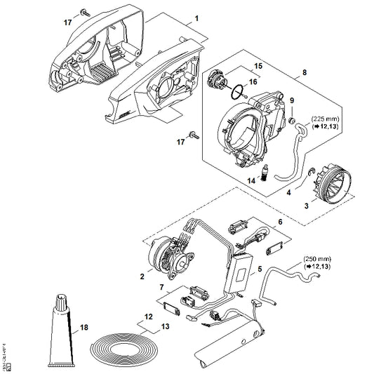 STIHL 4857-607-3002 Ventilator positie 3 technische tekening