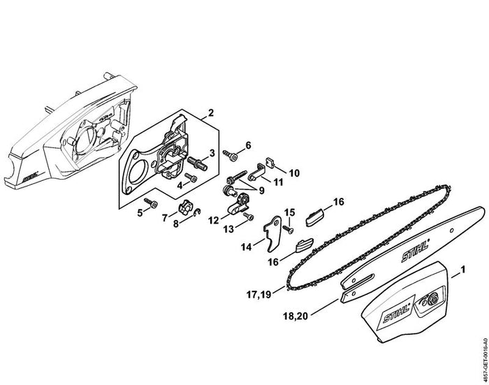 STIHL 4857-716-1000 Haak positie 14 technische tekening